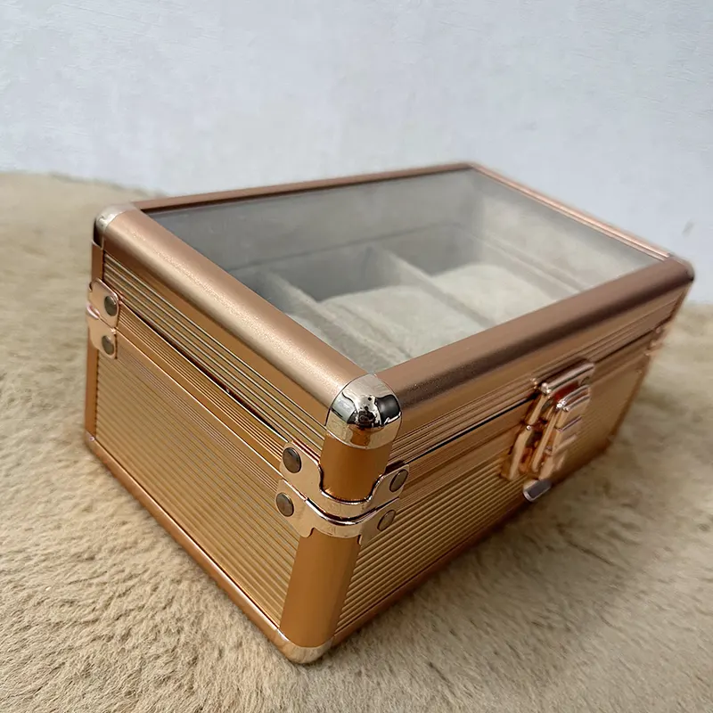 3 Slots Alloy Rose Gold Watch Organizer Box And Gift Case